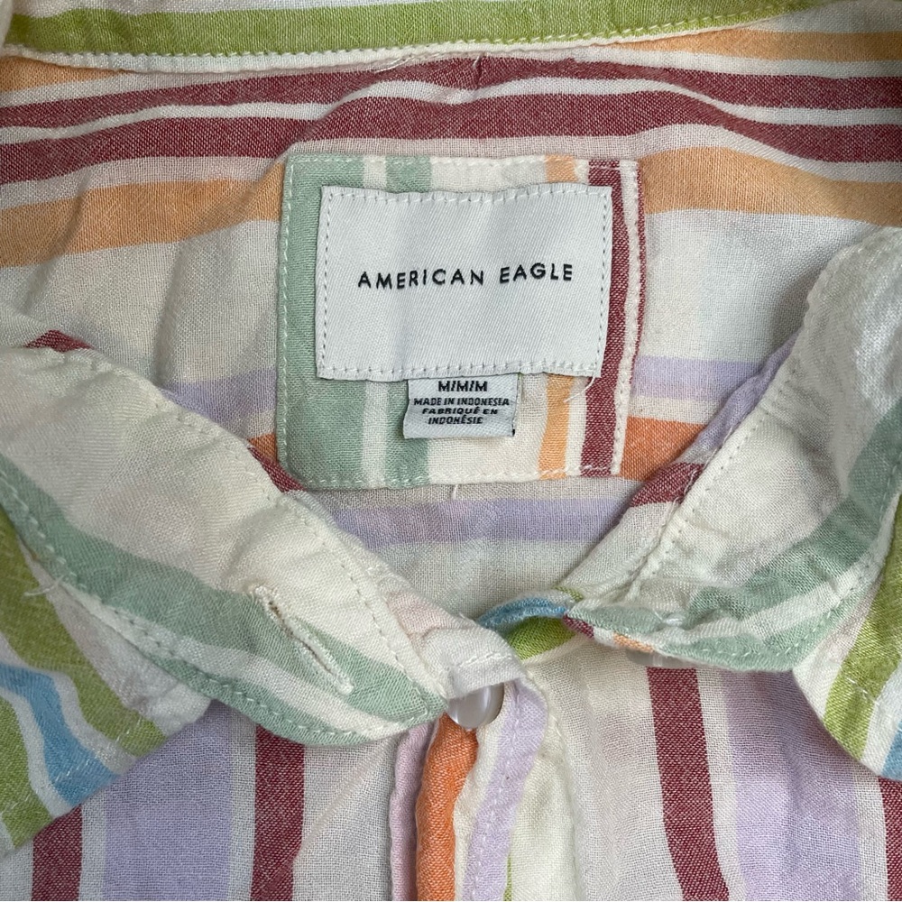 American Eagle Oversized Shirt Women's M Pastel Stripes Button Down Roll Sleeve - Picture 2 of 13